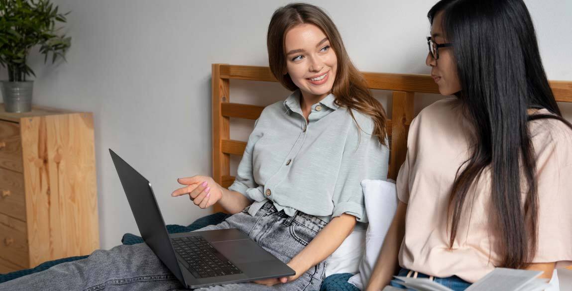 Two female students in homestay room in Australia